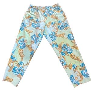 GIVENCHY Y2k Womens Straight Fit Pants Bottoms Floral Blue Green Size 18